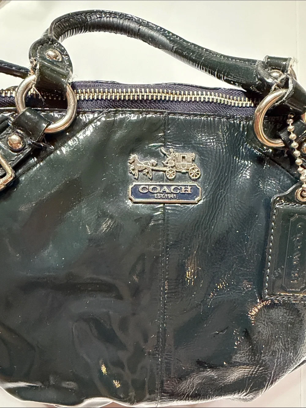 Coach Madison Black Patent Leather Sophia Satchel Bag